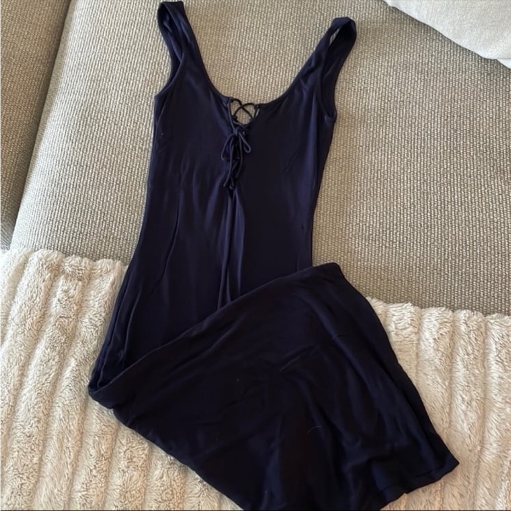 Bardot Black Lace-Up Midi Dress